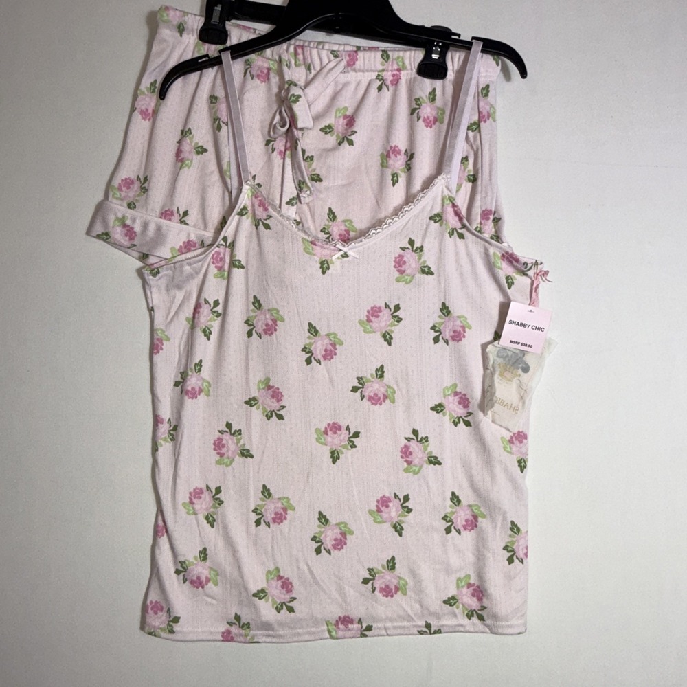 SHABBY CHIC WOMENS PINK FLORAL CAMI & SHORT XL PAJAMA LOUNGE SET‎ SLEEPWEAR NWT